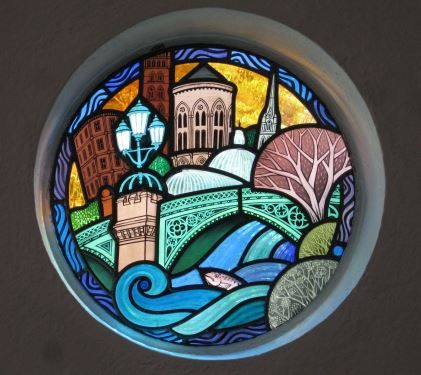 Glasgow Landmarks Art Deco Roundel Stained Glass Window